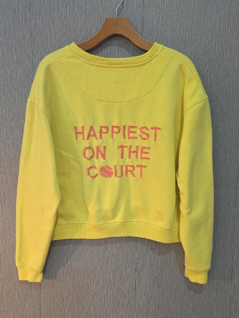 Court Life Tennis Sweatshirt Pink Embroidered Happiest On The Court Size S/M